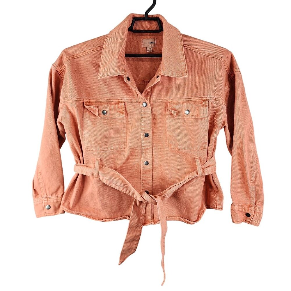 Womens Coral Amuse Society Coral Denim Jacket Adjustable Waist Belt Size M